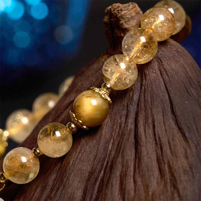 Citrine Tiger Eye Flower Charm Generosity Bracelet