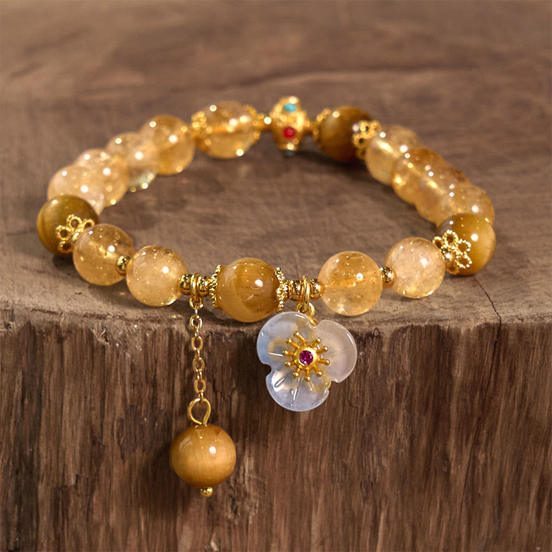 Citrine Tiger Eye Flower Charm Generosity Bracelet