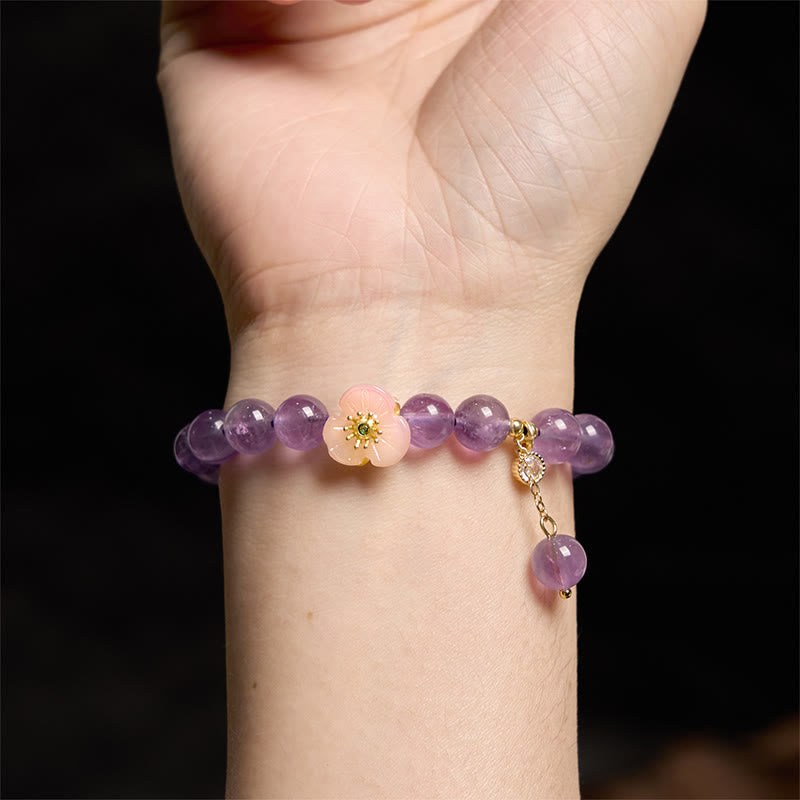 Amethyst Peach Blossom Meditation Bracelet for Emotional Clarity