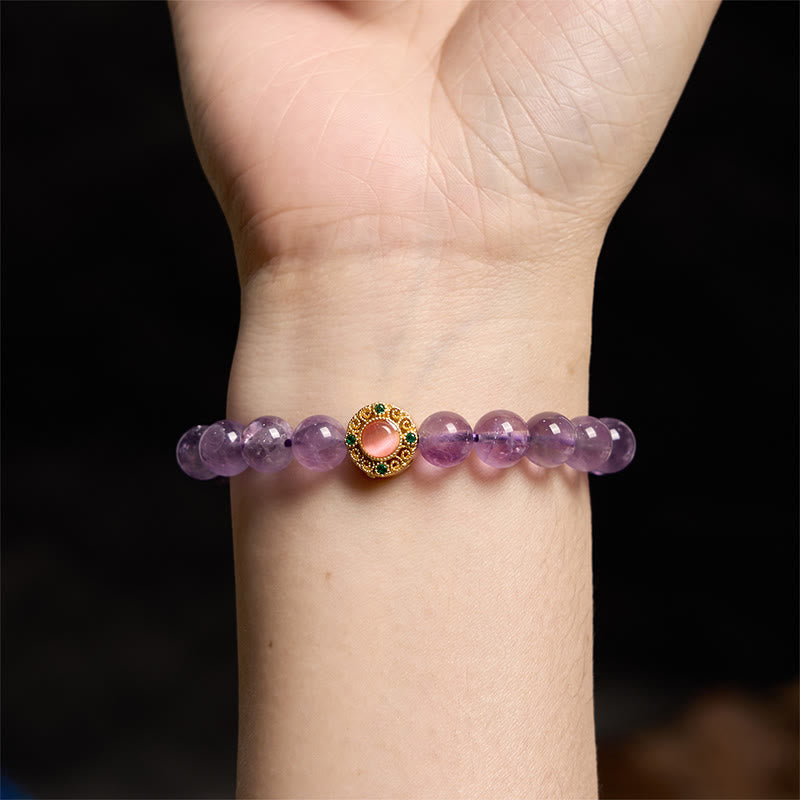 Amethyst Peach Blossom Meditation Bracelet for Emotional Clarity