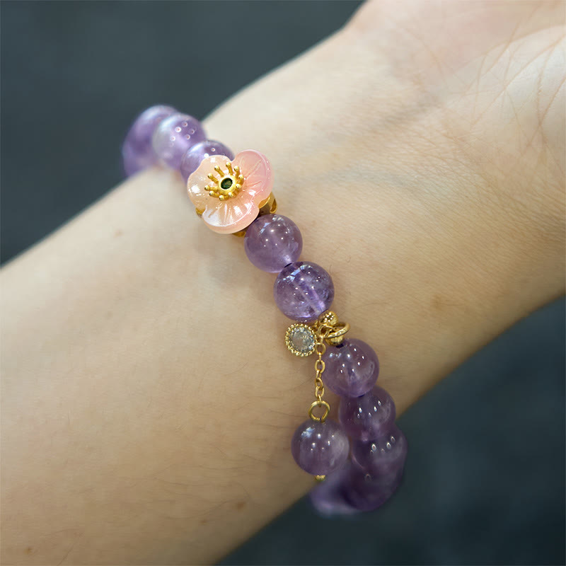 Amethyst Peach Blossom Meditation Bracelet for Emotional Clarity