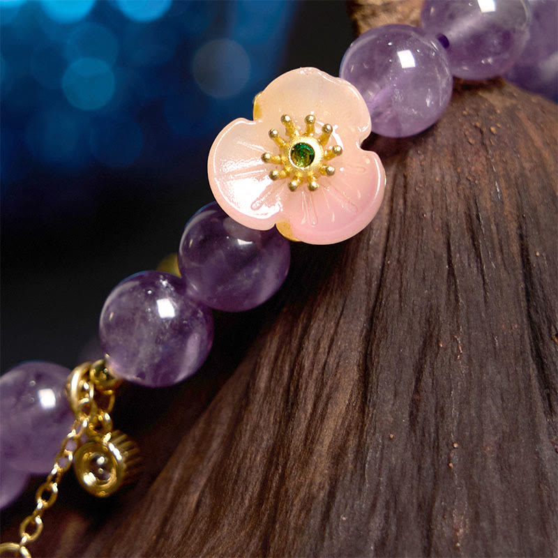 Amethyst Peach Blossom Meditation Bracelet for Emotional Clarity