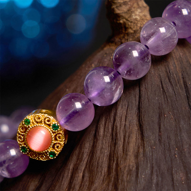 Amethyst Peach Blossom Meditation Bracelet for Emotional Clarity
