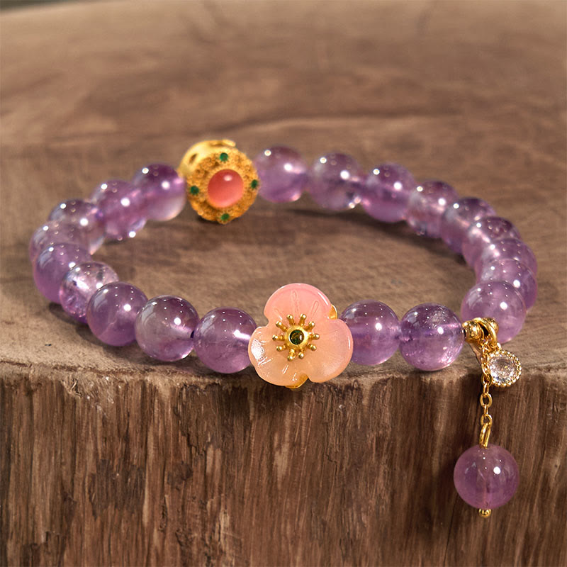 Amethyst Peach Blossom Meditation Bracelet for Emotional Clarity
