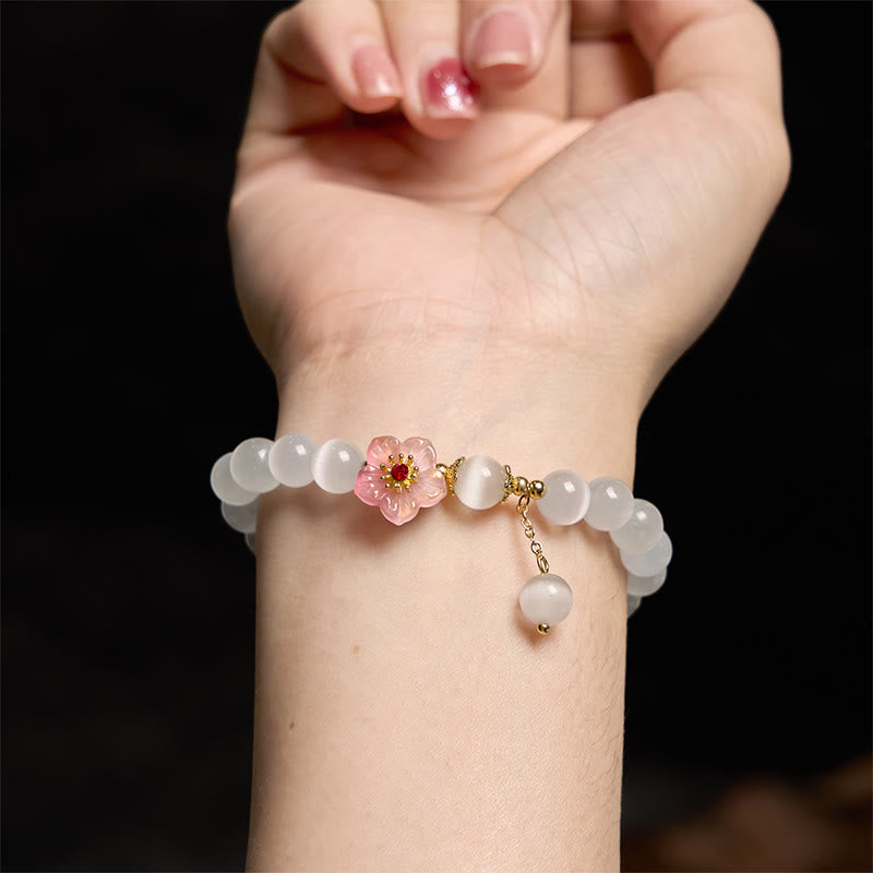 Pink Floral Cat's Eye and Clear Quartz Beaded Support Bracelet