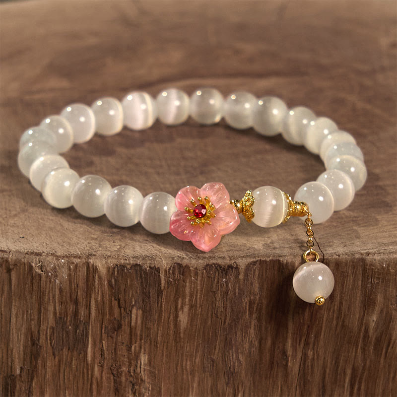 Pink Floral Cat's Eye and Clear Quartz Beaded Support Bracelet