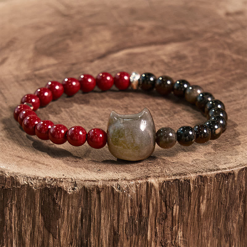 Handmade Silver Sheen Obsidian, Cinnabar & Black Obsidian Beaded Energy Bracelet