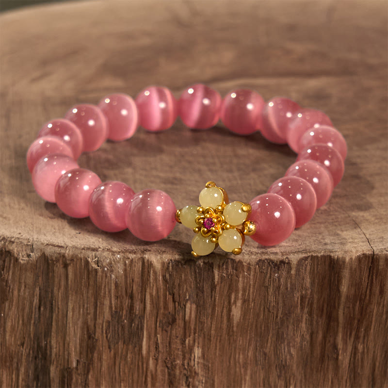 Cat's Eye Chrysoberyl Flower Love Bracelet