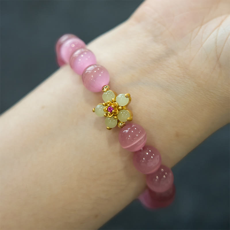 Cat's Eye Chrysoberyl Flower Love Bracelet