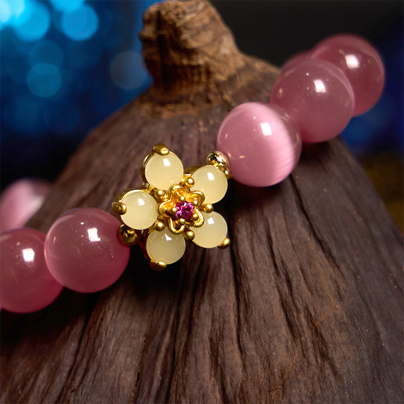 Cat's Eye Chrysoberyl Flower Love Bracelet