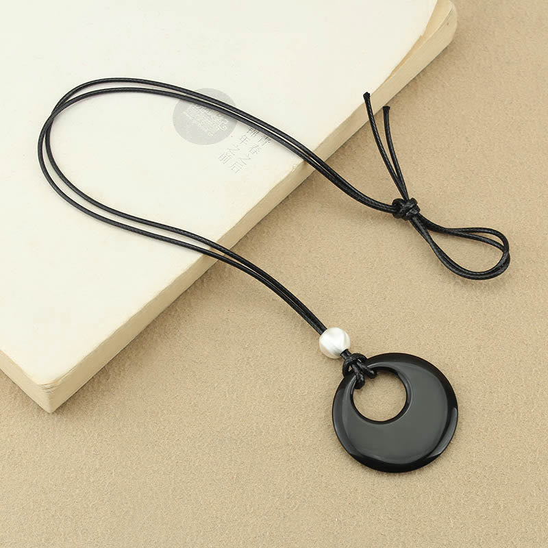 Black Obsidian Liuli Picture Stone Copper Fulfilment Necklace Pendant