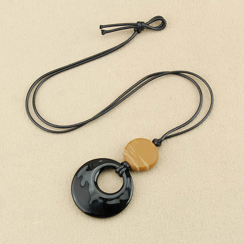 Black Obsidian Liuli Picture Stone Copper Fulfilment Necklace Pendant
