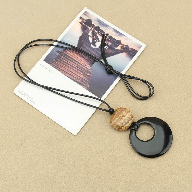 Black Obsidian Liuli Picture Stone Copper Fulfilment Necklace Pendant
