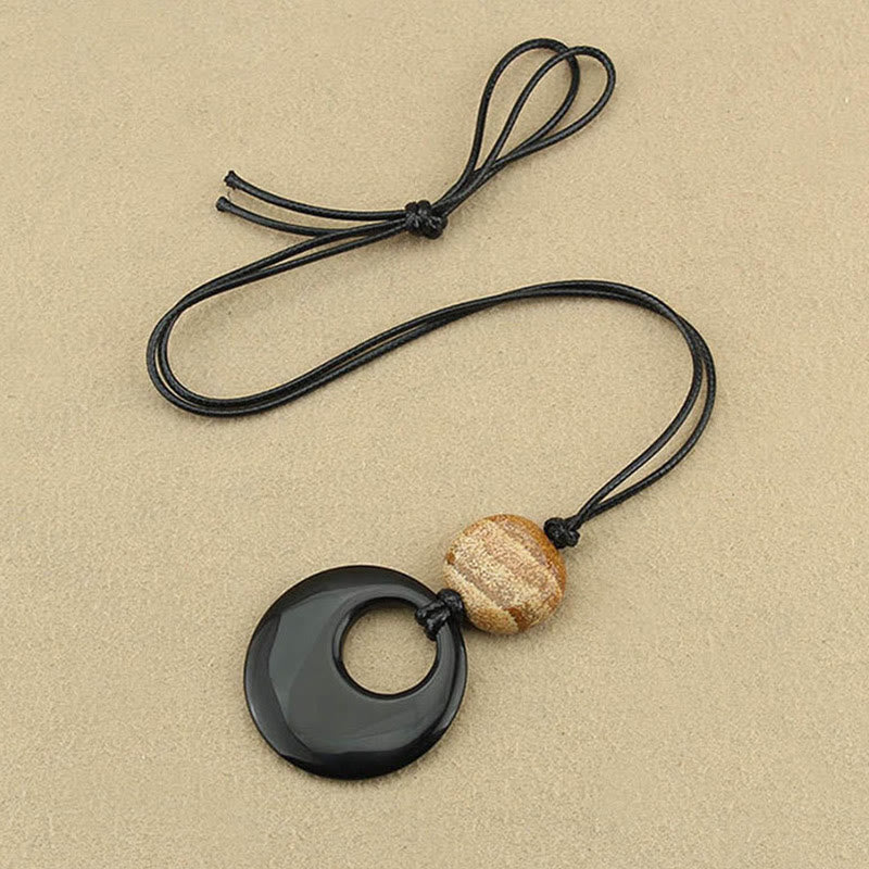 Black Obsidian Liuli Picture Stone Copper Fulfilment Necklace Pendant