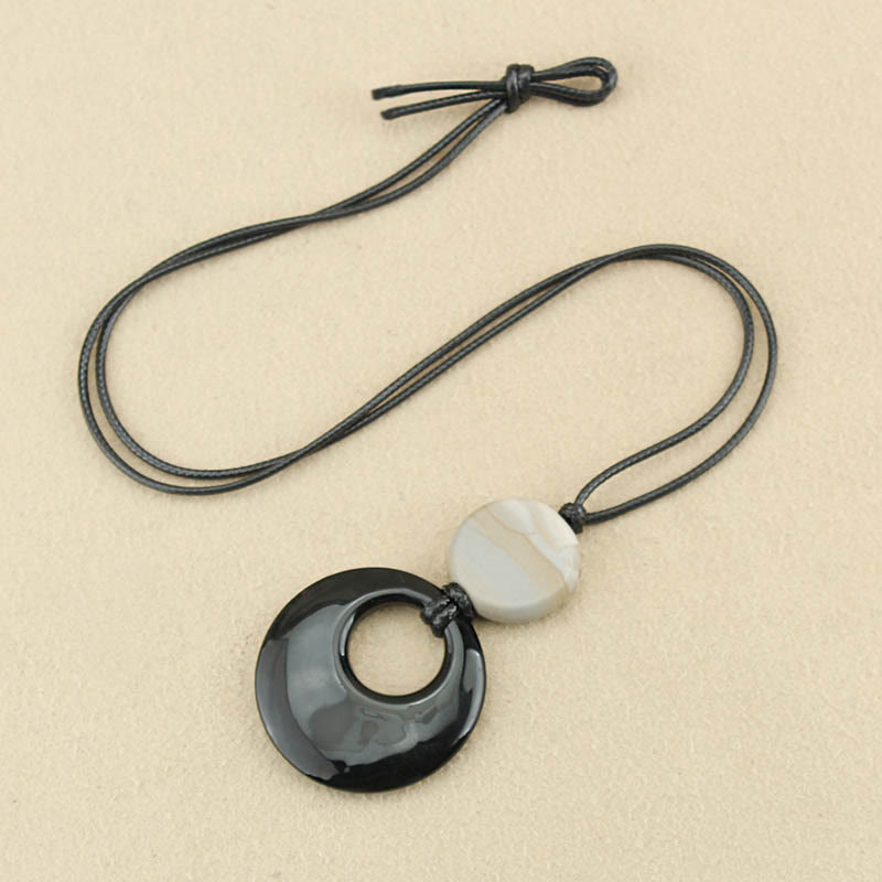 Black Obsidian Liuli Picture Stone Copper Fulfilment Necklace Pendant