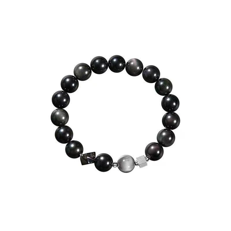 Black Obsidian Eagle's Eye Stone Gold Sheen Obsidian Tiger's Eye Strength Bracelet