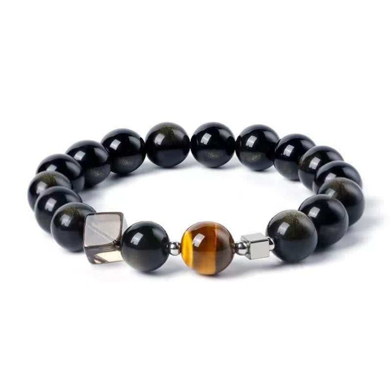Black Obsidian Eagle's Eye Stone Gold Sheen Obsidian Tiger's Eye Strength Bracelet