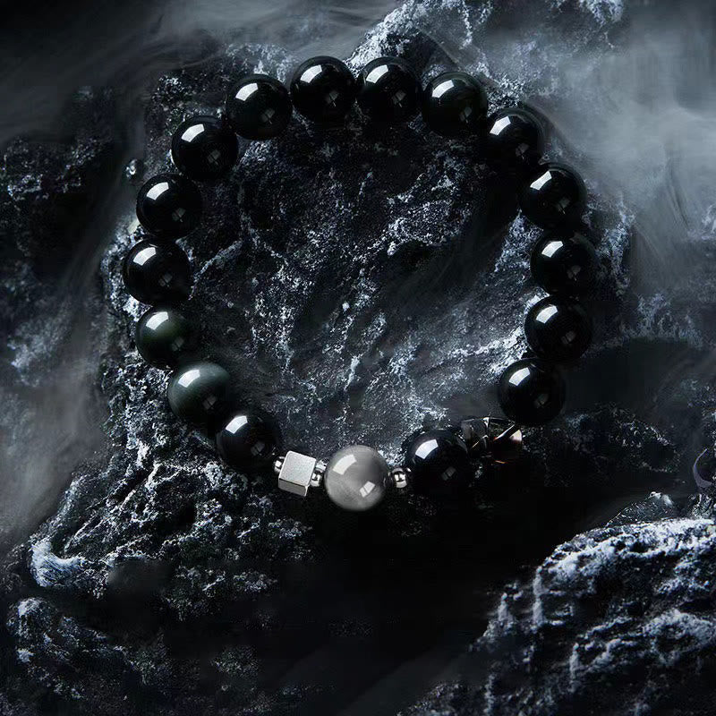 Black Obsidian Eagle's Eye Stone Gold Sheen Obsidian Tiger's Eye Strength Bracelet