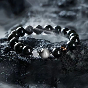 Black Obsidian Eagle's Eye Stone Gold Sheen Obsidian Tiger's Eye Strength Bracelet
