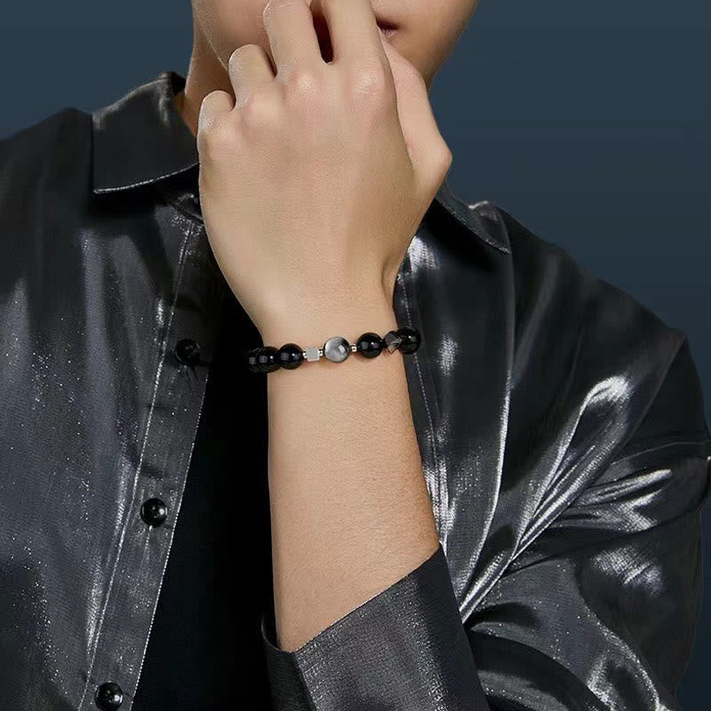 Black Obsidian Eagle's Eye Stone Gold Sheen Obsidian Tiger's Eye Strength Bracelet