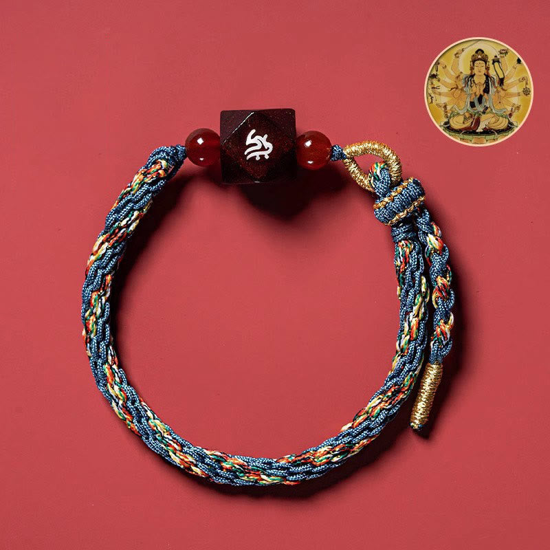 Chinese Zodiac Natal Buddha Small Leaf Red Sandalwood Red String Protection Bracelet