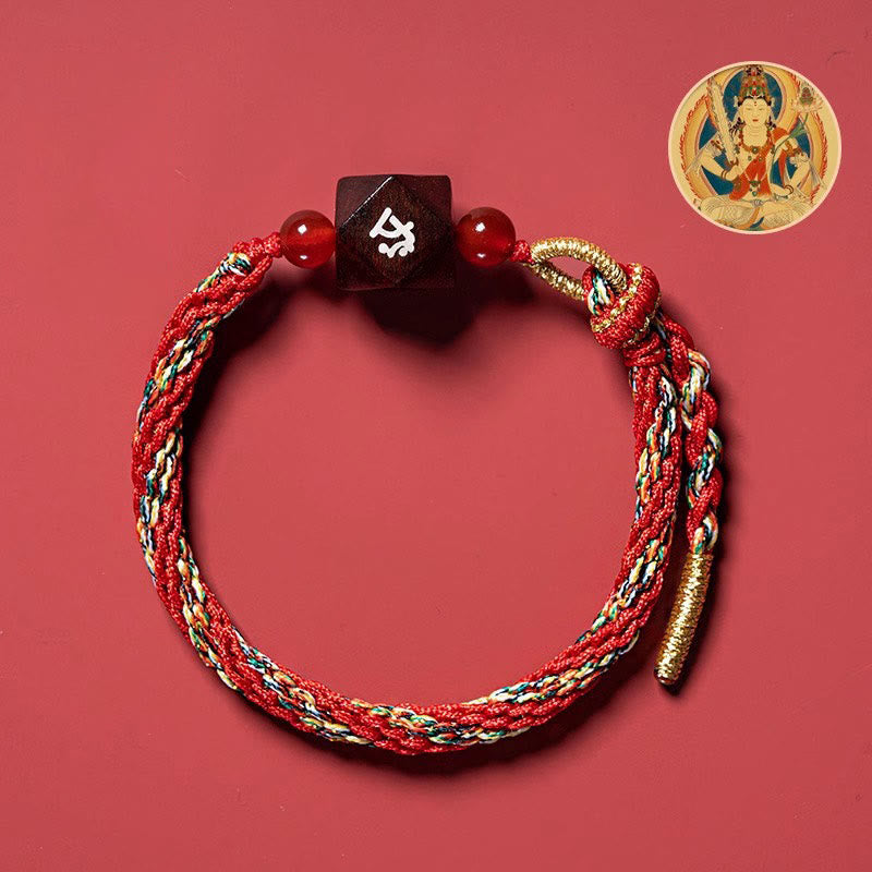 Chinese Zodiac Natal Buddha Small Leaf Red Sandalwood Red String Protection Bracelet