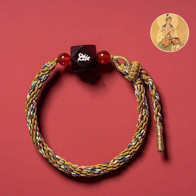 Chinese Zodiac Natal Buddha Small Leaf Red Sandalwood Red String Protection Bracelet