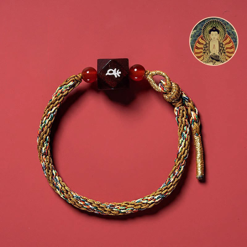 Chinese Zodiac Natal Buddha Small Leaf Red Sandalwood Red String Protection Bracelet