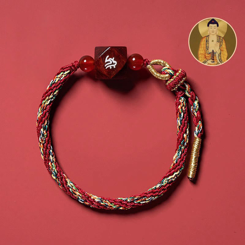 Chinese Zodiac Natal Buddha Small Leaf Red Sandalwood Red String Protection Bracelet
