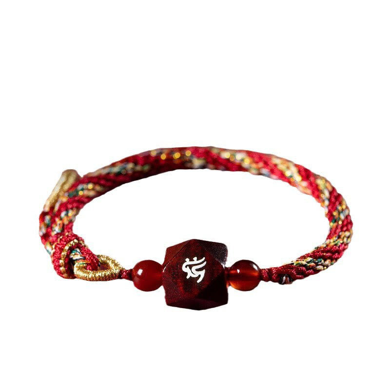 Chinese Zodiac Natal Buddha Small Leaf Red Sandalwood Red String Protection Bracelet