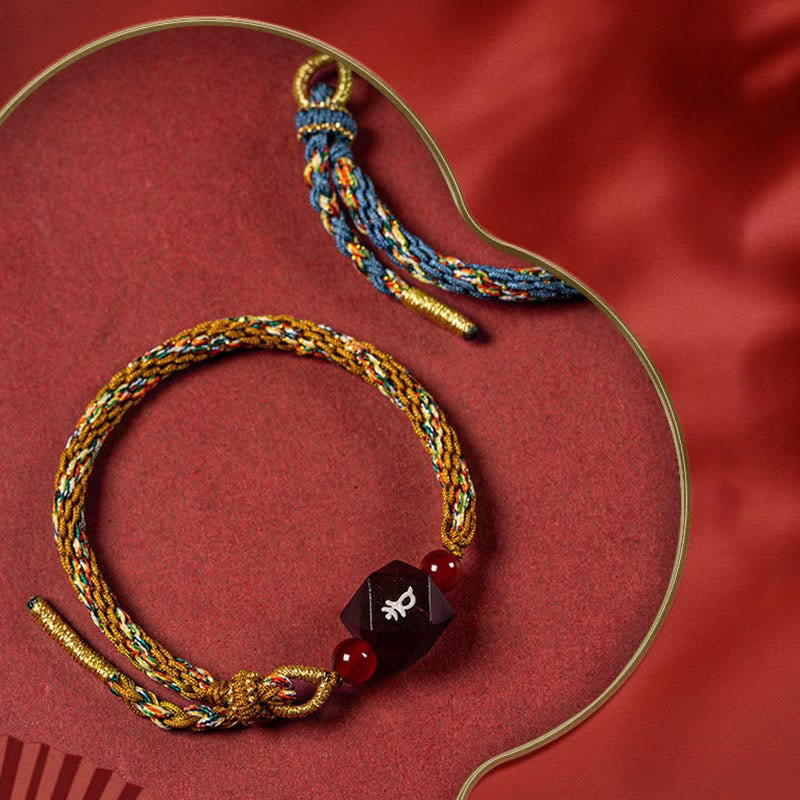 Chinese Zodiac Natal Buddha Small Leaf Red Sandalwood Red String Protection Bracelet