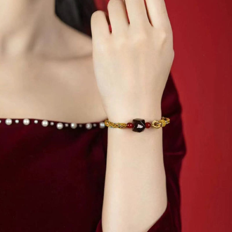 Chinese Zodiac Natal Buddha Small Leaf Red Sandalwood Red String Protection Bracelet