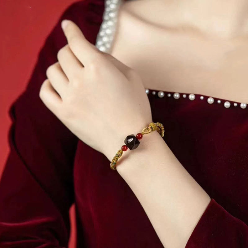 Chinese Zodiac Natal Buddha Small Leaf Red Sandalwood Red String Protection Bracelet