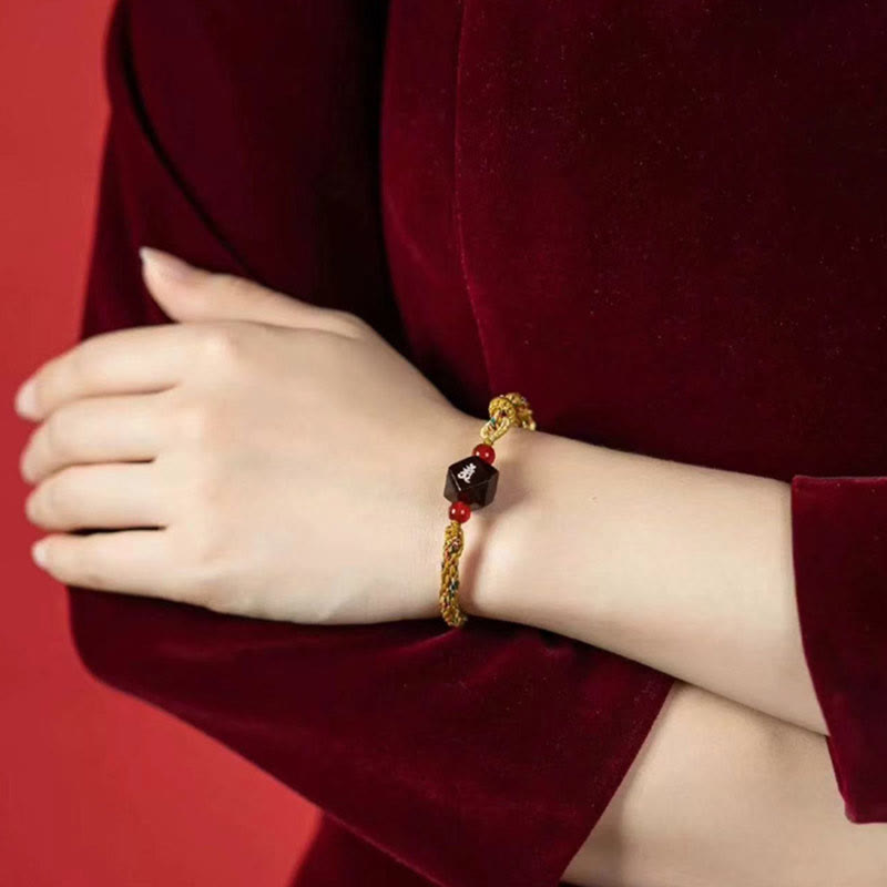 Chinese Zodiac Natal Buddha Small Leaf Red Sandalwood Red String Protection Bracelet