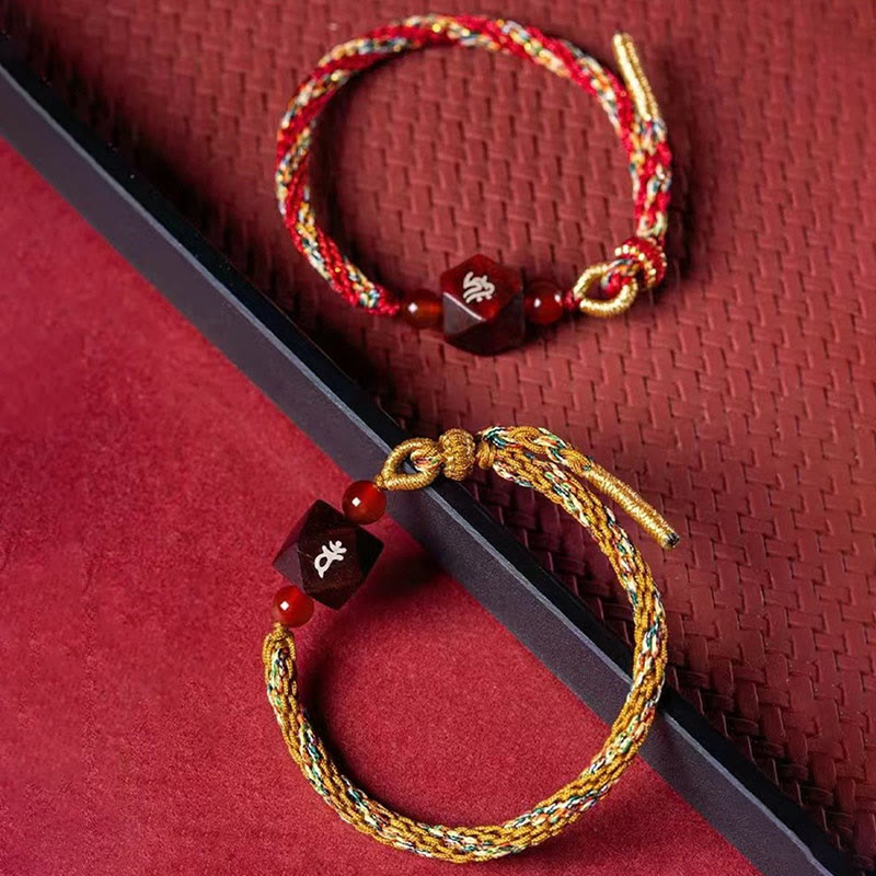 Chinese Zodiac Natal Buddha Small Leaf Red Sandalwood Red String Protection Bracelet