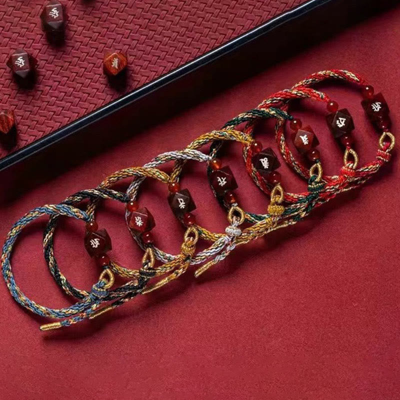 Chinese Zodiac Natal Buddha Small Leaf Red Sandalwood Red String Protection Bracelet