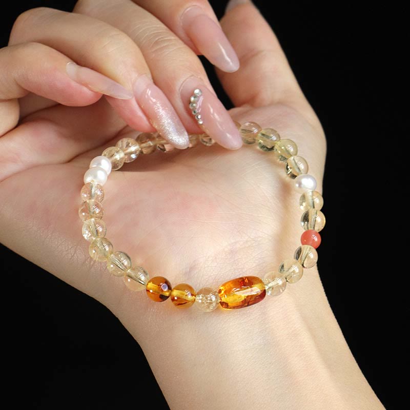 Natural Citrine Pearl Topaz White Crystal Protection Bracelet