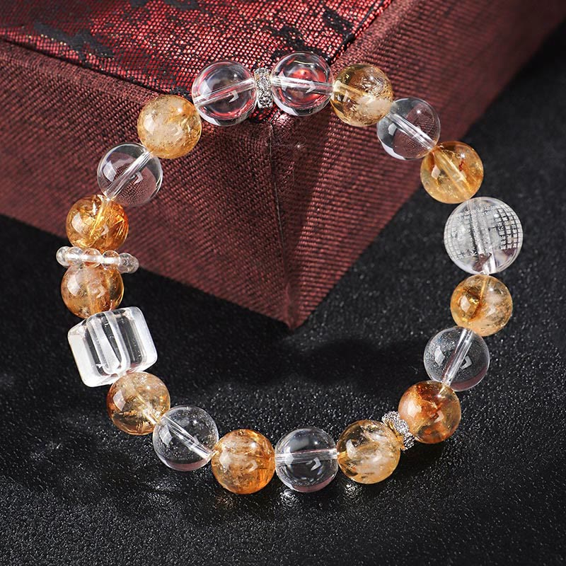 Natural Citrine Pearl Topaz White Crystal Protection Bracelet