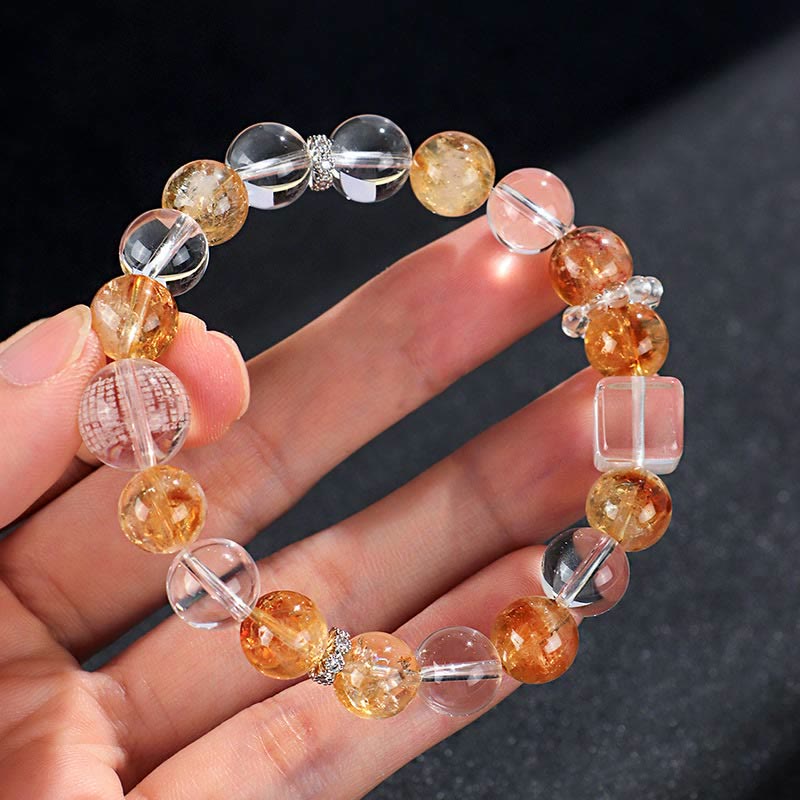 Natural Citrine Pearl Topaz White Crystal Protection Bracelet