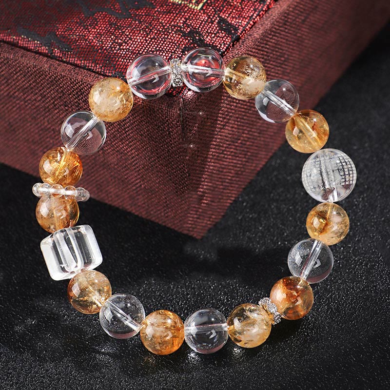 Natural Citrine Pearl Topaz White Crystal Protection Bracelet