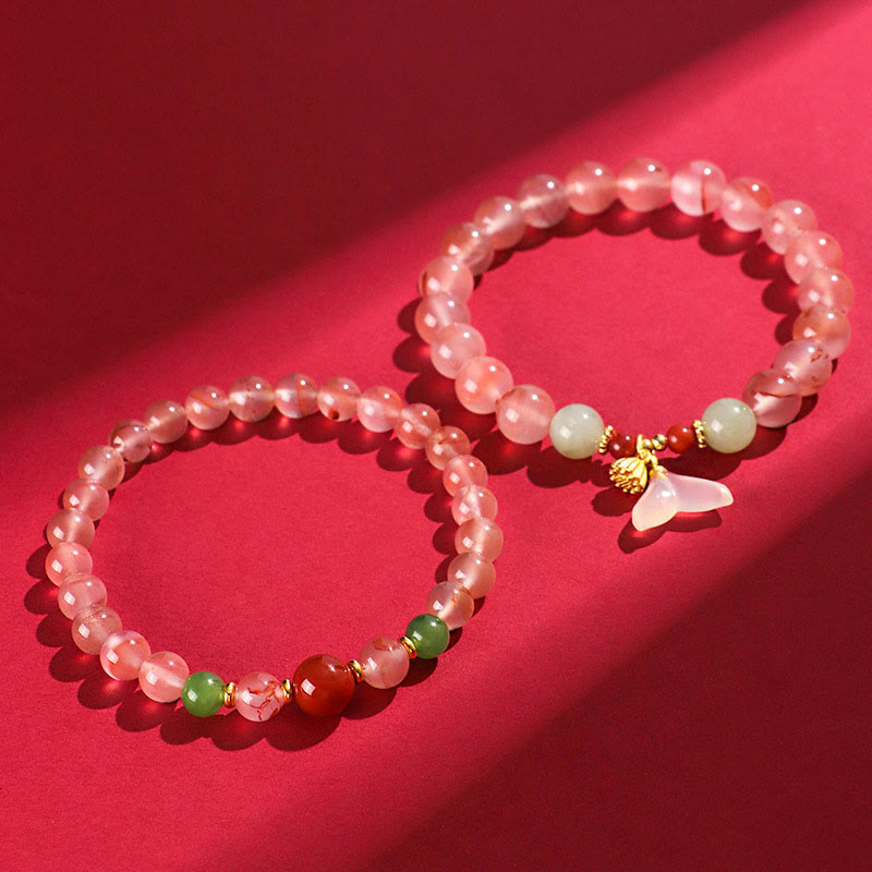 South Red Agate Butterfly Orchid Hetian Jade Luck Bracelet