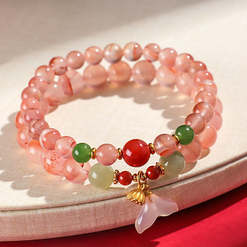 South Red Agate Butterfly Orchid Hetian Jade Luck Bracelet