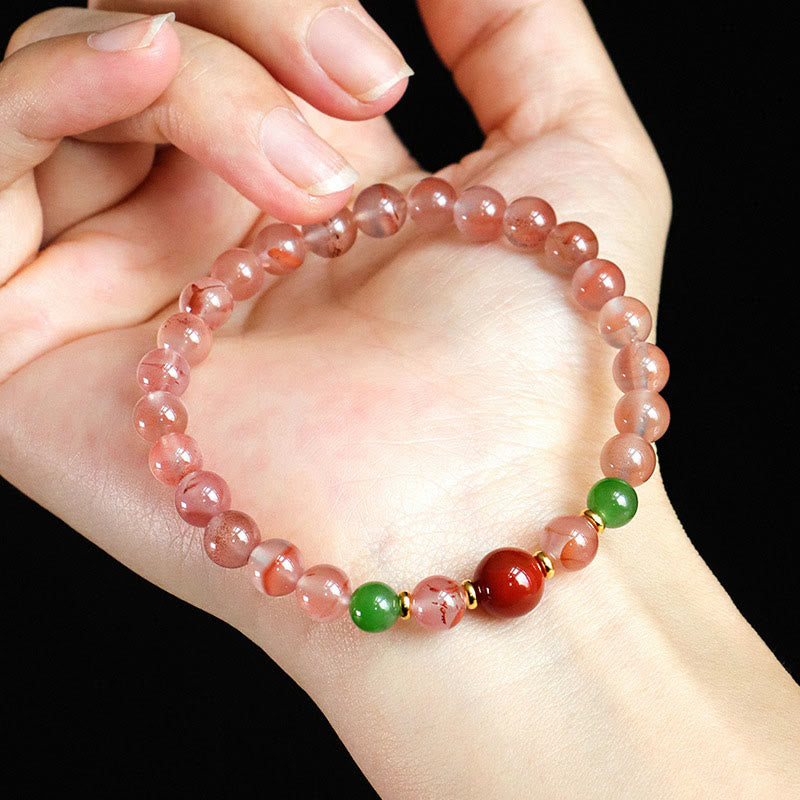 South Red Agate Butterfly Orchid Hetian Jade Luck Bracelet
