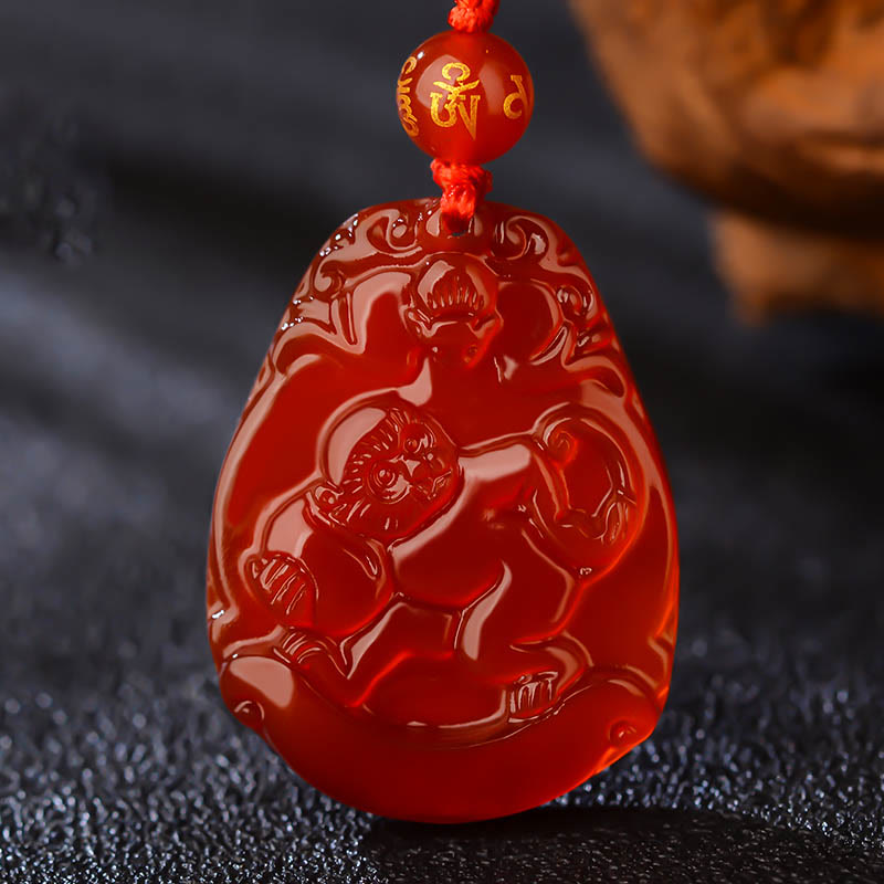 Hand-Carved Natural Red Agate Chinese Zodiac Symbol Pendant Necklace