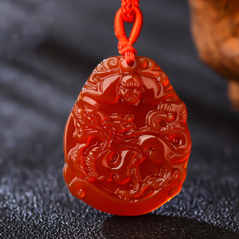 Hand-Carved Natural Red Agate Chinese Zodiac Symbol Pendant Necklace