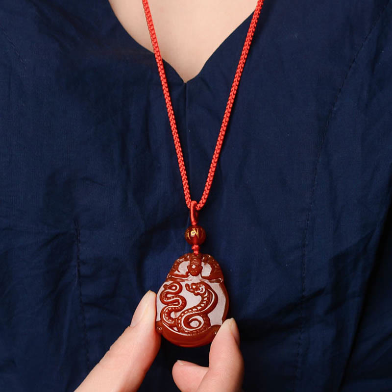 Hand-Carved Natural Red Agate Chinese Zodiac Symbol Pendant Necklace