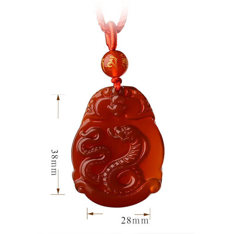 Hand-Carved Natural Red Agate Chinese Zodiac Symbol Pendant Necklace