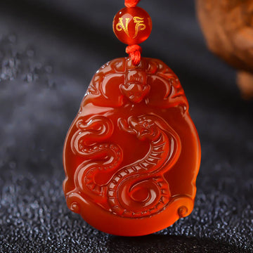 Hand-Carved Natural Red Agate Chinese Zodiac Symbol Pendant Necklace