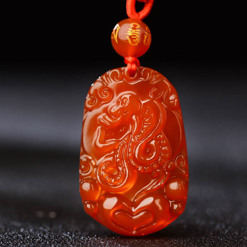 Chinese Zodiac Red Agate Luck Necklace Pendant