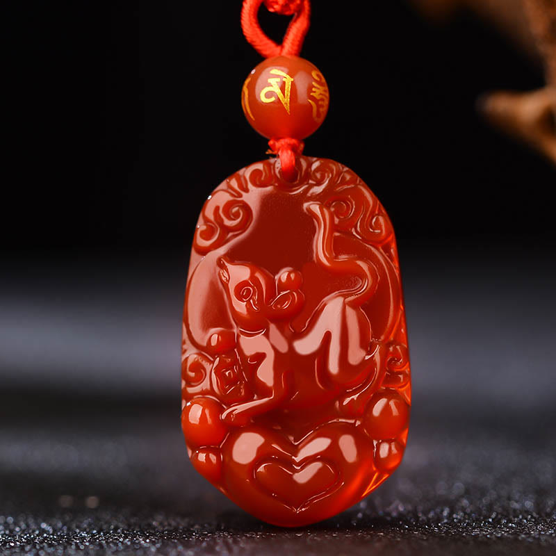 Chinese Zodiac Red Agate Luck Necklace Pendant